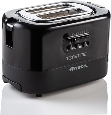 Тостер Ariete 159 Toastime для 2 тостів з щипцями, функціями розморожування та підігріву, 700 Вт, нержавіюча сталь, чорний