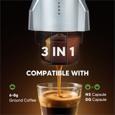 Кавомашина еспресо 3-в-1 портативна електрична 19 бар для кави меленої та NESPRESSO/Dolce Gusto, Space Grey