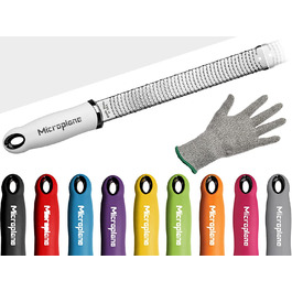 Терка Microplane Premium Classic для цедри, дрібна, чорна/червона/жовта/синя/фіолетова/рожева + захисна рукавичка Prymo, біла