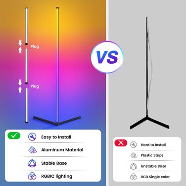 Світлодіодна торшер Riyo з RGB підсвіткою, керуванням через APP та пультом ДК. Торшер у вітальню з 16 млн кольорів та 68+ сценами, синхронізація з музикою