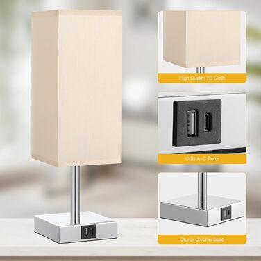 Настільна лампа Kakanuo з диммером, сенсорним керуванням, USB A та Type-C, LED-лампа, жовтий абажур, металевий корпус, сучасна лампа для спальні, вітальні, дитячої, готелю, офісу