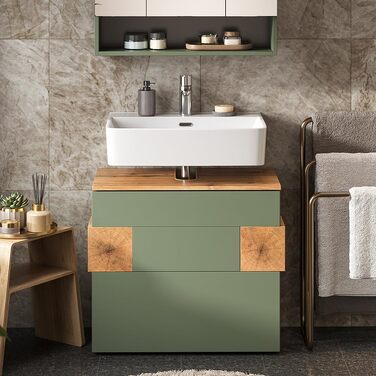 Тумба під умивальник Vicco Eden, зелена, 70 x 64.5 см, з 2 шухлядами для ванної кімнати