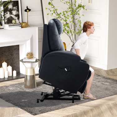 HOMCOM Recliner, реклайнер для телевізора з допоміжним пристроєм, з сумкою для зберігання, регульований кут, пульт дистанційного керування, 84 x 92 x 109 см, чорний