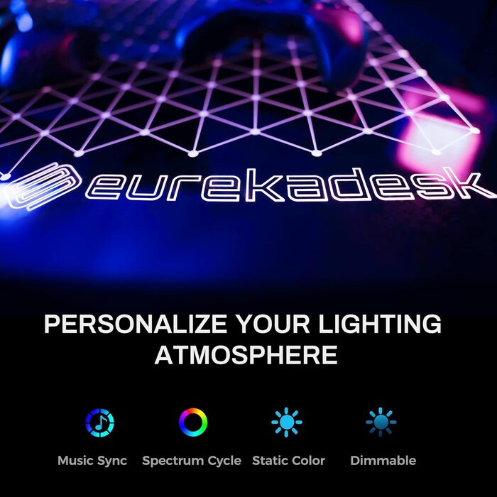 Ігровий стіл EUREKA ERGONOMIC з RGB-підсвічуванням 110 см - скляний комп'ютерний стіл для геймерів з керуванням через додаток