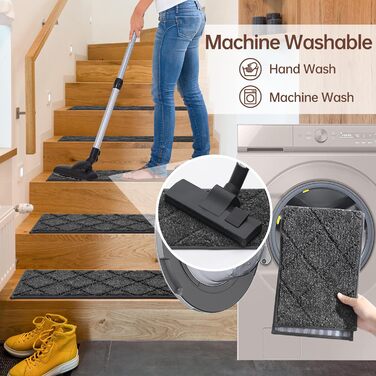 Килимки для сходів самоклеючі COSY HOMEER, машинне прання, для дітей, літніх і собак, поліестер 70x22 см, 15 шт, чорні