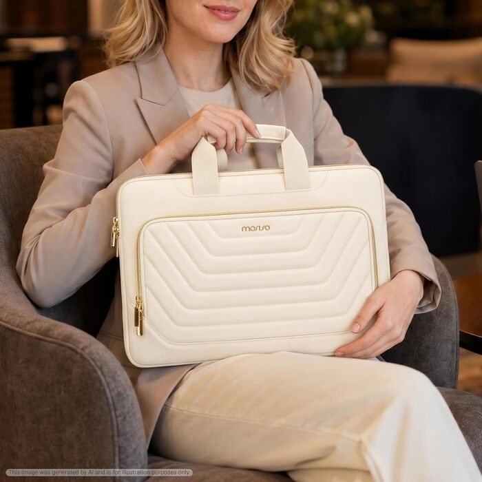 Сумка для ноутбука MOSISO Puffy 15-15.6 дюймів, м'яка плечова сумка для навчання та роботи (Колір: Пісочний)