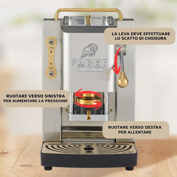 Кавомашина Faber Deluxe 3.0 для ESE 44мм, нержавіюча сталь, 1л, з електроклапаном та регульованим пресом