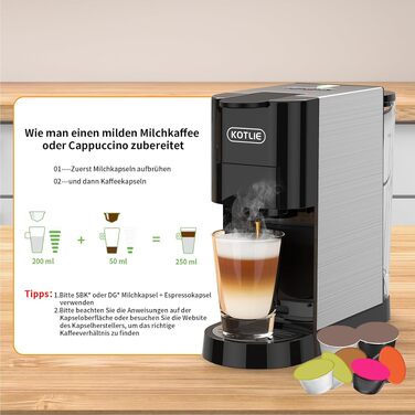 Кавомашина KOTLIE Espresso 4-в-1 для NES/Dolce Gusto/меленої кави/ESE (44мм), 19 Бар, Чорна