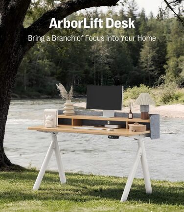 Електричний регульований стіл MAIDeSITe Arbor Lift 140x70 см білий/дуб з підставкою для монітора та акустичною перегородкою
