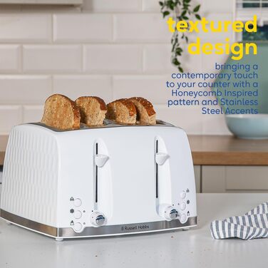 Тостер Russell Hobbs 26071 на 4 тости, білий – з широкими слотами та підйомом тостів