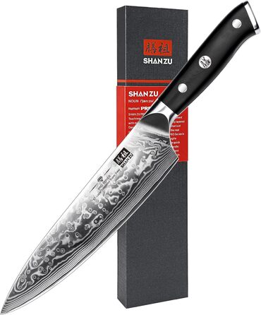 Ніж кухарський SHAN ZU Damast Pro Series, 20 см, 67 шарів дамаської сталі, ручка G10
