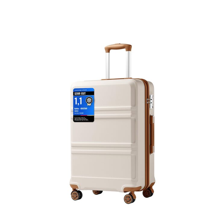 Валіза KONO середнього розміру (L, 65 см) з жорстким корпусом ABS+PC, TSA замком та подвійними колесами, 61 л, кремово-біла
