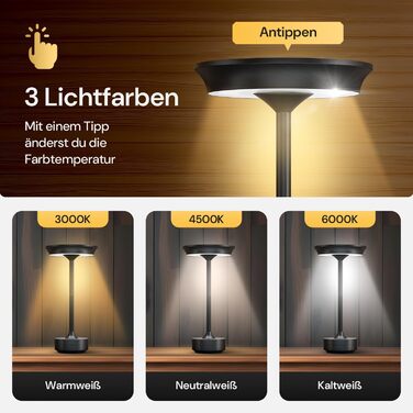 LED настільна лампа Designgold бездротова - стильний дизайн з акумулятором та USB-C - 3 кольори світла та регулювання яскравості - бездротова свобода для використання в приміщенні та на вулиці - акумуляторна, чорна