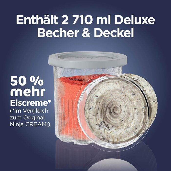 Ninja CREAMi Deluxe NC502EUSTGD – Морожениця, сорбетороб, шейкер для смузі та замороженого йогурту (2 контейнери, 10 функцій, золотий)