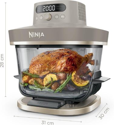 Скляна аерофритюрниця Ninja CRISPi PRO XL Air Fryer з 5 функціями, контейнерами CleanCrisp (5,7 л та 2,3 л) та кришкою для зберігання, AS090EUGN (Stone Gold)