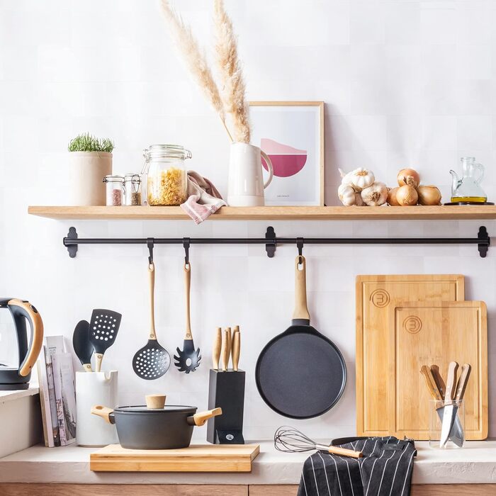 Каструля MasterChef 18 см з кришкою, алюмінієва, індукційна, антипригарна, чорна, дерев'яна ручка, для пасти та супу, підходить для всіх плит, набір каструль і сковорідок, колекція Natural