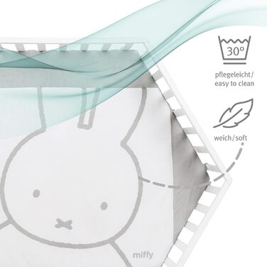 Дитячий манеж шестикутний roba з вкладкою Miffy, 3-рівневе регулювання, мобільний дерев'яний білий манеж на колесах