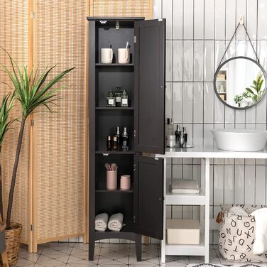 Високий шафа для ванної LIFEZEAL з 2 дверцятами, 5 рівнів, 37x37x160 см, дерев'яний білий багатофункціональний шафа для квартири