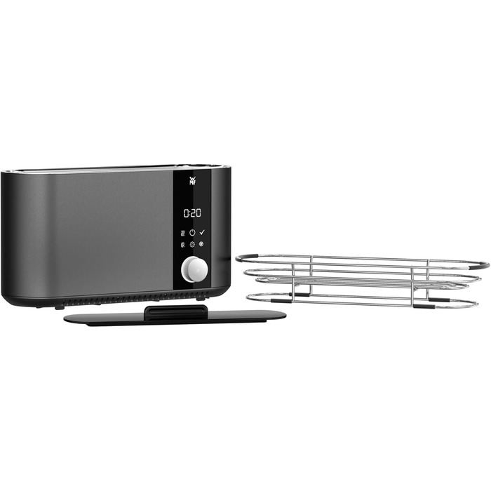 Тостер WMF Master Langschlitz Моторизований, 2 слоти, XXL, Автоматичне центрування хліба, Функція Check-Up, 980 Вт, Сенсорна панель, LED-підсвітка, Нержавіюча сталь матова + Підставка для булочок