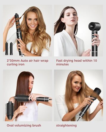 Air Styler 5 в 1 з іонізацією: Фен-щітка, випрямляч, авто-завивка 110 000 RPM, швидке сушіння, чорний