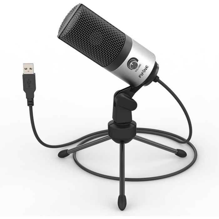 Мікрофон FIFINE USB для ПК, Mac, PS4/PS5, студійний конденсаторний мікрофон для подкастів зі стійкою, сріблястий