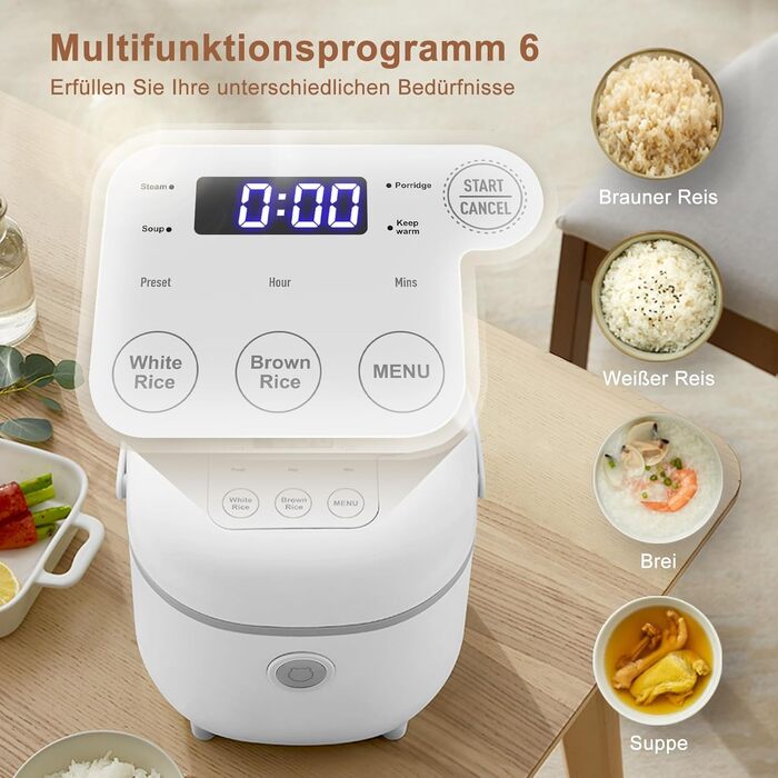 Рисварка електрична Bear 2л, 350W, 6 програм, на 2-4 особи, біла - для приготування рису та на пару