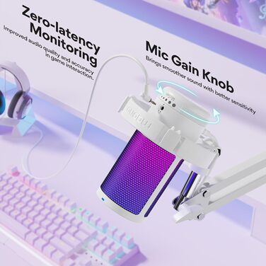 Ігровий USB мікрофон MAONO DGM20S з RGB-підсвіткою, шумозаглушенням, кнопкою вимкнення, регулятором гучності, тримачем і поп-фільтром для ПК, Mac, PS4, PS5