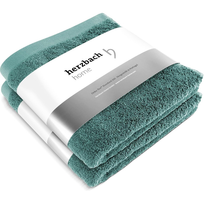 Рушники herzbach home Premium 50x100 см, 2 шт, океанічно-зелені, м'які, високоякісні, 100% натуральна бавовна