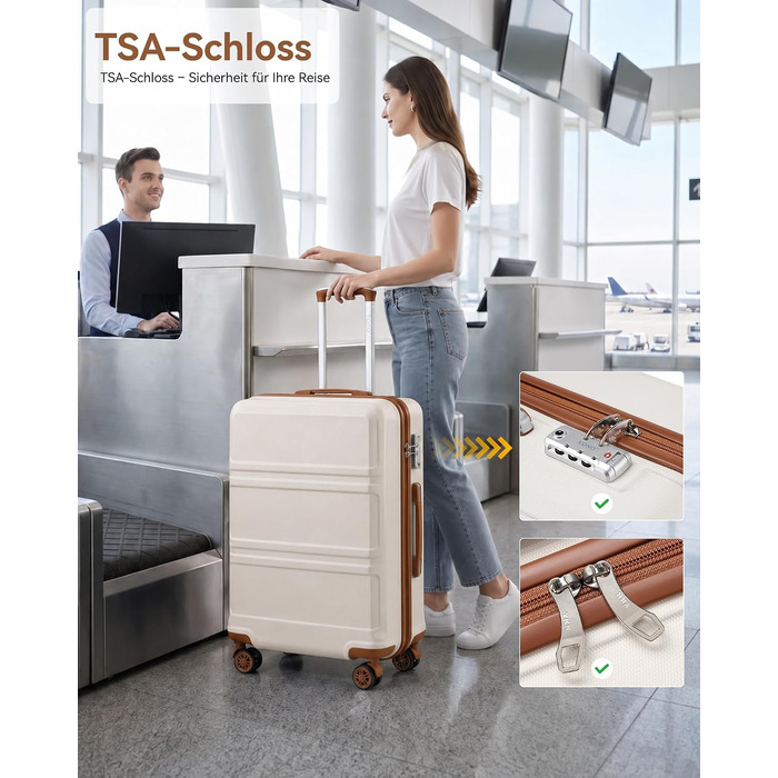 Валіза KONO середнього розміру (L, 65 см) з жорстким корпусом ABS+PC, TSA замком та подвійними колесами, 61 л, кремово-біла