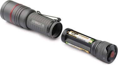 Ліхтарик EMOS Ultibright 70 CREE LED металевий, з фокусуванням, 2 режими світла, ударостійкий, водонепроникний IP65, 340 лм, до 200 м, із кліпсою та ручкою, для дому й вулиці, сірий