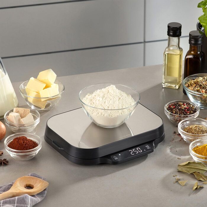 Кухонні ваги 2 в 1 CASO KitchenDuo: електронні ваги до 15 кг (крок 1 г) та високоточні ваги до 1 кг (крок 0,1 г), функція Hold, сталева поверхня