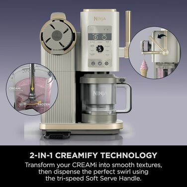 Ninja CREAMi NC701UKSTGD - машина для приготування морозива, сорбету, молочних коктейлів та джелато (2 контейнери, 13 функцій, золотий)