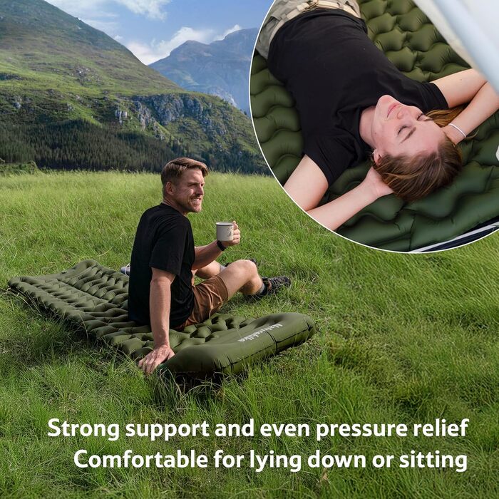 Надувний кемпінговий килимок Naturehike Ultralight з вбудованим насосом для походів та туризму, армійний зелений, одноосбовий
