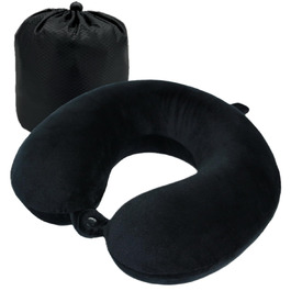 Подорожня подушка-натиранік U-подібна з ефектом пам'яті Memory Foam, м'який чохол, чорна — для літака, авто та офісу