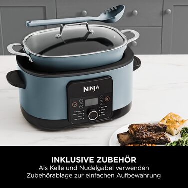 Ninja Foodi PossibleCooker (8 л), Цифрова мультиварка та повільноварка 8-в-1 з каструлею, вставкою для пароварки, ложкою та скляною кришкою, Мультиварка, приготування на парі, смаження, випікання, 8 порцій