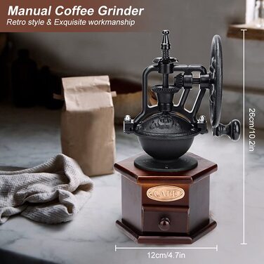 Ретро ручна кавомолка з дерева Victop, регульована, керамічні жорна, шухляда для збору, для еспресо, френч-пресу та крапельної кави