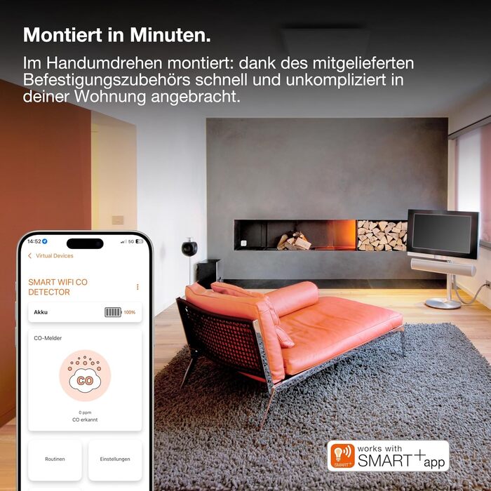 Розумний датчик чадного газу LEDVANCE SMART+ з WiFi, сертифікований EN 50291, білий
