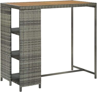 Барний стіл із полицею vidaXL, кухонний високий стіл, сірий, 120x60x110 см, поліратан