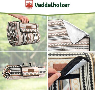 Водонепроникна пляжний коврик Veddelholzer Boho 200 x 200 см, ізольована підстилка для пікніка, кемпінгу та парку, стійка до піску