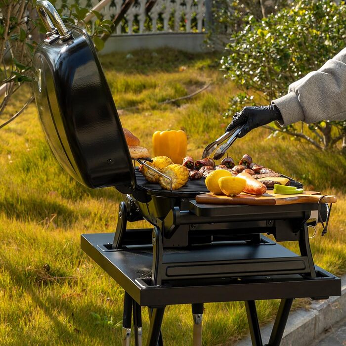 Складаний візок-підставка для газового гриля Royal Gourmet GT2005-G, стіл для гриля на колесах з гаками, чорний