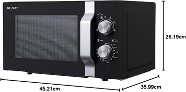 Мікрохвильова піч Sharp R204BA 20 л, 800 Вт, 6 режимів, таймер 30 хв, чорна