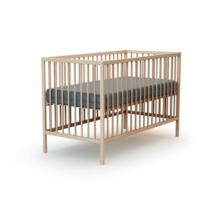 Дитяче ліжко Webaby Holz 60x120cm з бука, натуральний колір, з регульованим дном та бортиками | Від народження | Комфортний сон