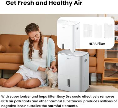Осушувач повітря COMFEE Easy Dry 16 л/день з іонізатором, 4 режими, резервуар 3 л, для кімнат до 32 м², функція сушки білизни, підключення зволожувача, swing-функція
