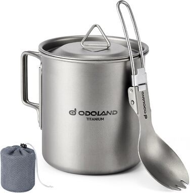 Набір посуду для кемпінгу Odoland Titanium: кружка 420 мл з кришкою та ложкою, для походів, туризму та подорожей