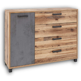 Комод Stella Trading DOVER для спальні, альпійський стиль, бетон, 125x96x38 см – сучасна тумба для зберігання