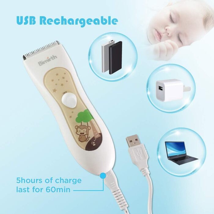 Дитяча машинка для стрижки волосся Bimirth, тиха, водонепроникна, USB-зарядка, з насадками та чохлом
