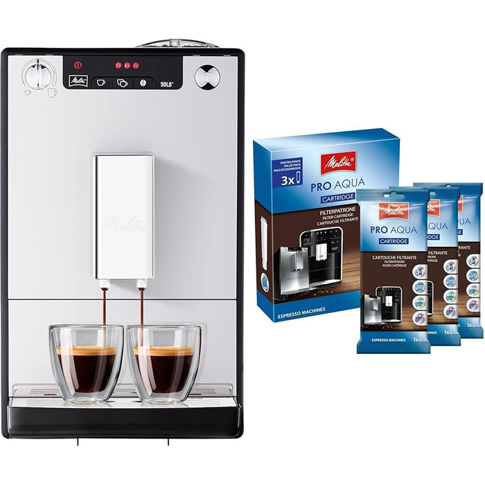 Кавомашина Melitta Solo - автоматична еспресо-кавоварка з регулюванням висоти, компактна модель з знімним резервуаром для води, для приготування еспресо та кави Crème