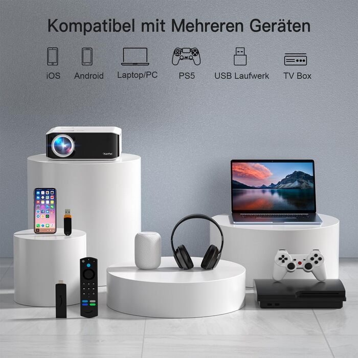 Проектор XuanPad з AI-автофокусом та сертифікацією Netflix, WiFi, Bluetooth, 30000 лм, 1080P, поворотний на 210°, автоматична корекція Keystone, система видалення пилу та відведення тепла