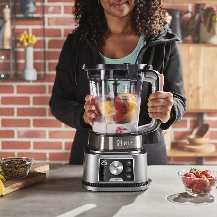 Блендер Ninja Foodi Power Nutri Mixer 3-в-1, 1200 Вт, автоматичні програми, для смузі, густих намазок і заморожених напоїв, 2,1 л глечик, 700 мл стакан і 400 мл чаша з Power-мішалкою, сріблястий, CB350EU