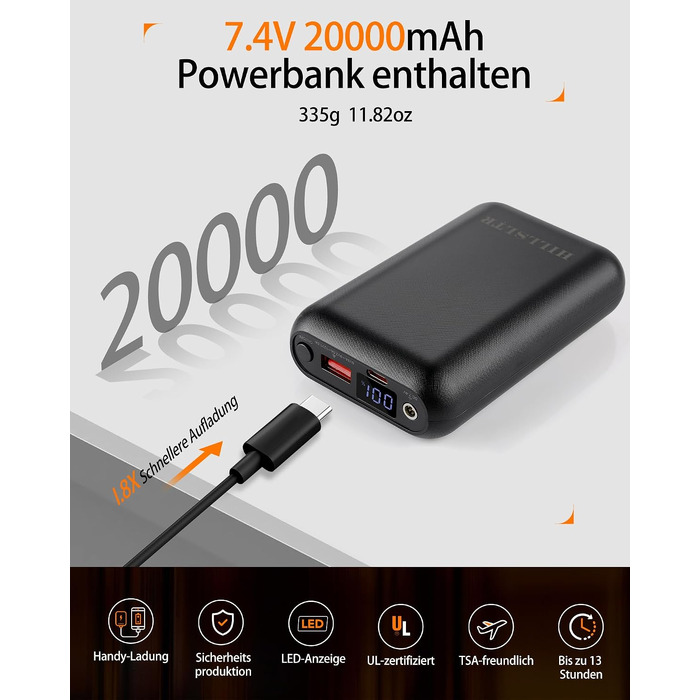 Електричний зігріваючий жилет для чоловіків з Powerbank 20000mAh 7.4V, 8 зон обігріву та 3 рівнями температури, чорний, розмір L